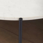 Table basse ronde à plateau en marbre blanc et étagère en bois, 2 niveaux