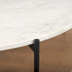 Table basse ronde à plateau en marbre blanc et étagère en bois, 2 niveaux