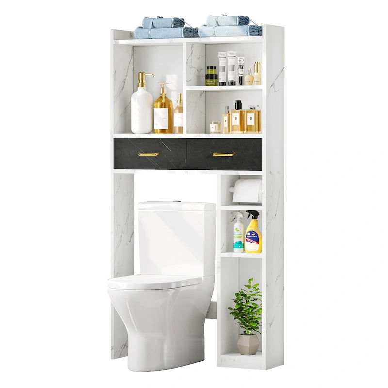 Meuble de rangement blanc sur WC avec tiroirs et étagères, 1 personne
