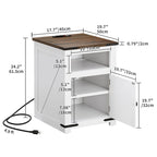 Table de chevet de style campagnard blanc avec station de recharge, porte de grange, pour 1 personne