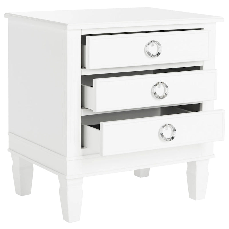 Table de chevet 3 tiroirs style français gris/blanc – 1 personne