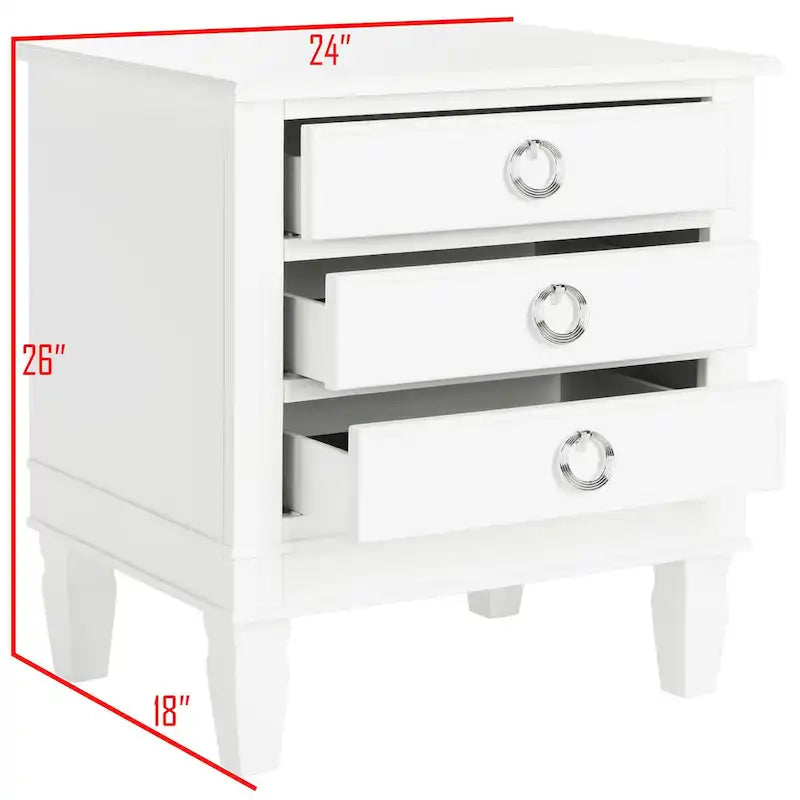 Table de chevet 3 tiroirs style français gris/blanc – 1 personne