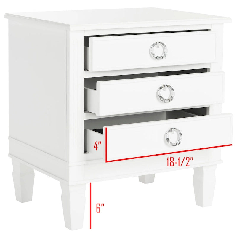 Table de chevet 3 tiroirs style français gris/blanc – 1 personne