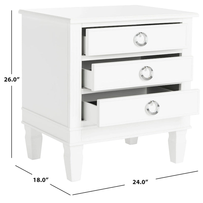 Table de chevet 3 tiroirs style français gris/blanc – 1 personne