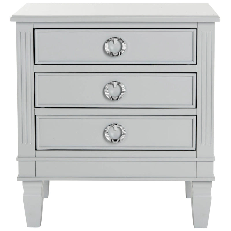 Table de chevet 3 tiroirs style français gris/blanc – 1 personne
