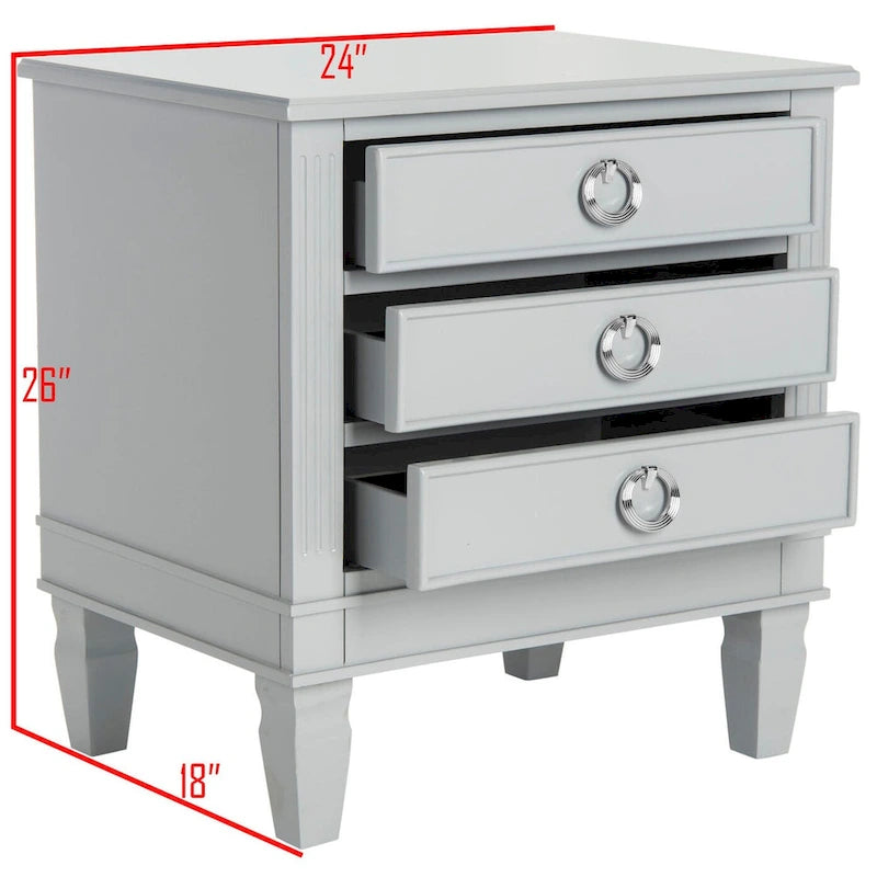 Table de chevet 3 tiroirs style français gris/blanc – 1 personne