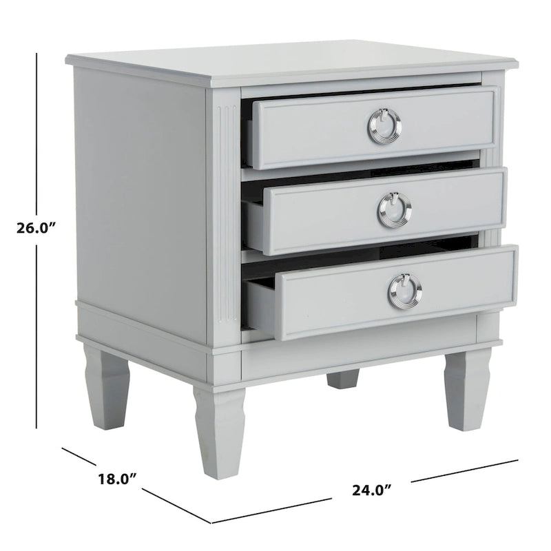 Table de chevet 3 tiroirs style français gris/blanc – 1 personne