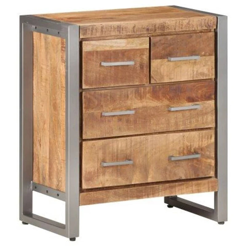 Bahut en bois de manguier brun et fer avec 4 tiroirs, assemblage par 1 personne