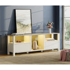 Meuble TV blanc cannelé en bois avec lumière LED, 87/105 pouces, pour 1