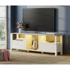 Meuble TV blanc cannelé en bois avec lumière LED, 87/105 pouces, pour 1