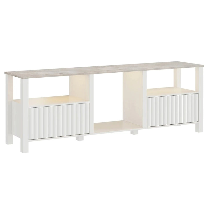 Meuble TV blanc cannelé en bois avec lumière LED, 87/105 pouces, pour 1