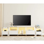 Meuble TV blanc cannelé en bois avec lumière LED, 87/105 pouces, pour 1