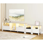 Meuble TV blanc cannelé en bois avec lumière LED, 87/105 pouces, pour 1