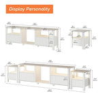 Meuble TV blanc cannelé en bois avec lumière LED, 87/105 pouces, pour 1