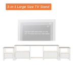 Meuble TV blanc cannelé en bois avec lumière LED, 87/105 pouces, pour 1