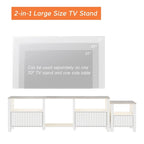 Meuble TV blanc cannelé en bois avec lumière LED, 87/105 pouces, pour 1