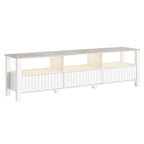 Meuble TV blanc cannelé en bois avec lumière LED, 87/105 pouces, pour 1