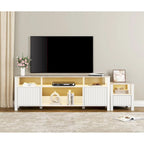 Meuble TV blanc cannelé en bois avec lumière LED, 87/105 pouces, pour 1