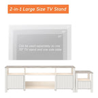 Meuble TV blanc cannelé en bois avec lumière LED, 87/105 pouces, pour 1