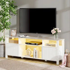 Meuble TV blanc cannelé en bois avec lumière LED, 87/105 pouces, pour 1