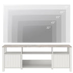 Meuble TV blanc cannelé en bois avec lumière LED, 87/105 pouces, pour 1