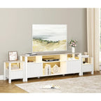 Meuble TV blanc cannelé en bois avec lumière LED, 87/105 pouces, pour 1