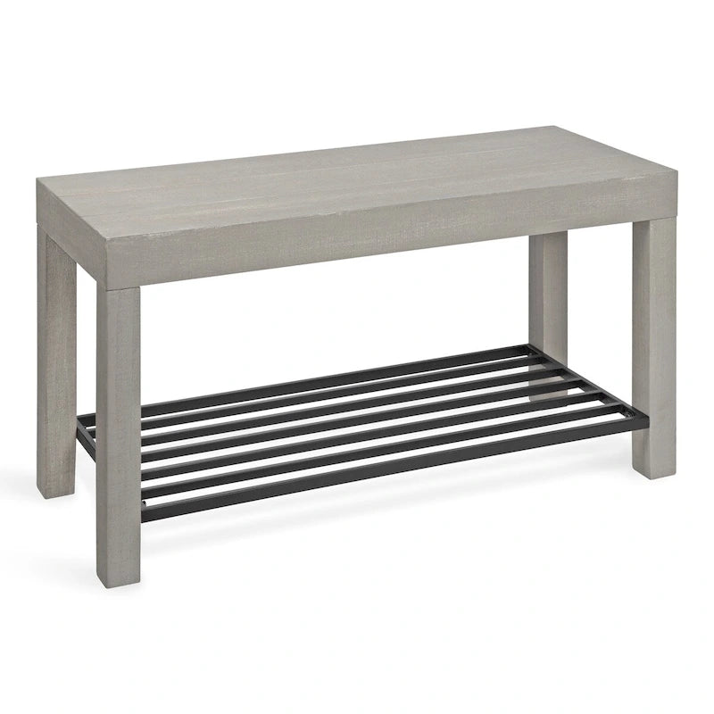 Banc d'entrée de ferme 2 personnes blanc/marron rustique/gris avec étagère à chaussures