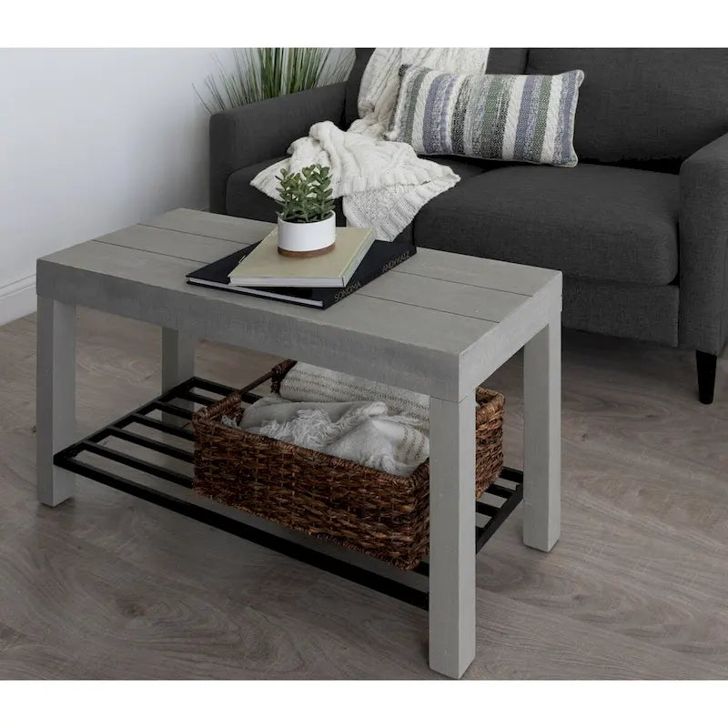 Banc d'entrée de ferme 2 personnes blanc/marron rustique/gris avec étagère à chaussures