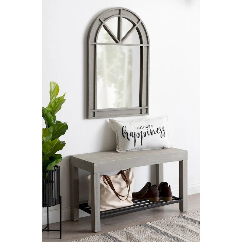 Banc d'entrée de ferme 2 personnes blanc/marron rustique/gris avec étagère à chaussures