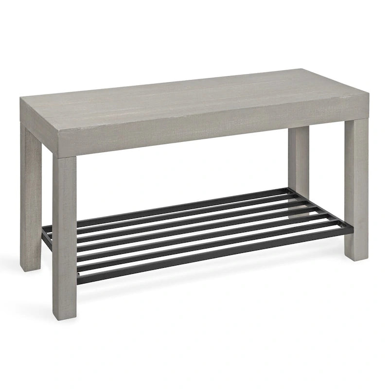 Banc d'entrée de ferme 2 personnes blanc/marron rustique/gris avec étagère à chaussures