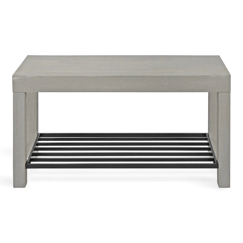 Banc d'entrée de ferme 2 personnes blanc/marron rustique/gris avec étagère à chaussures