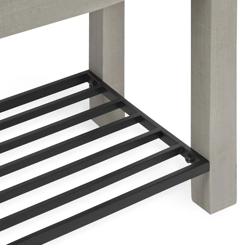 Banc d'entrée de ferme 2 personnes blanc/marron rustique/gris avec étagère à chaussures