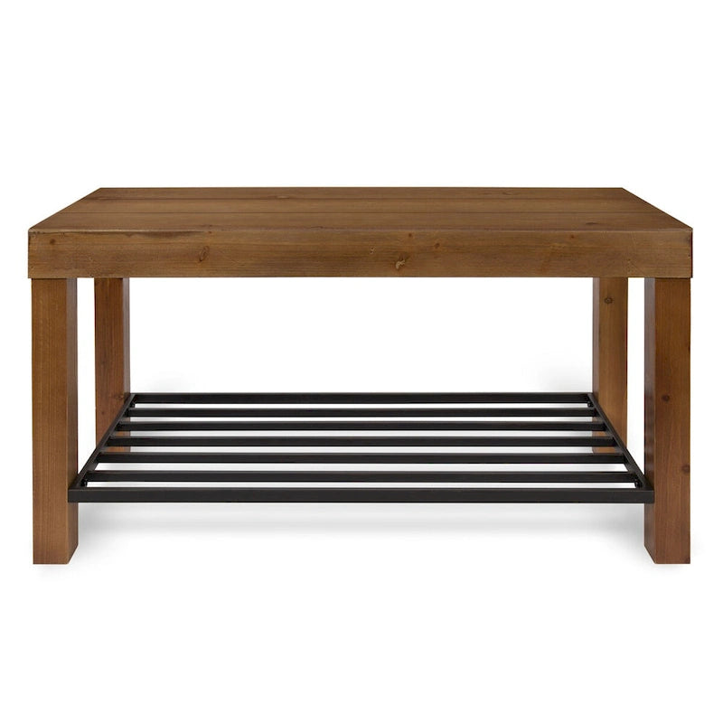 Banc d'entrée de ferme 2 personnes blanc/marron rustique/gris avec étagère à chaussures