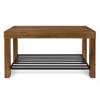 Banc d'entrée de ferme 2 personnes blanc/marron rustique/gris avec étagère à chaussures