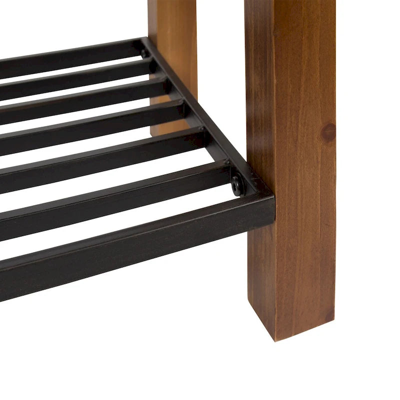 Banc d'entrée de ferme 2 personnes blanc/marron rustique/gris avec étagère à chaussures