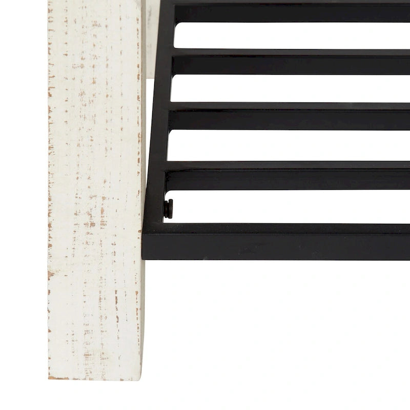 Banc d'entrée de ferme 2 personnes blanc/marron rustique/gris avec étagère à chaussures