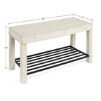 Banc d'entrée de ferme 2 personnes blanc/marron rustique/gris avec étagère à chaussures