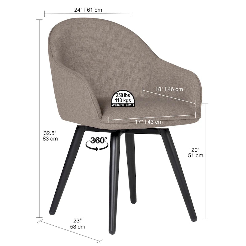 Fauteuil d'appoint pivotant à dossier arrondi, gris/anthracite/camel, 1 place