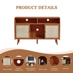 Meuble d'appoint pour tourne-disque rétro couleur bois et noyer brun avec rangement, 123 cm (L) x 40 cm (P) x 75 cm (H)