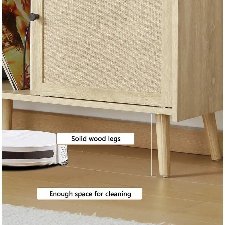 Meuble d'appoint pour tourne-disque rétro couleur bois et noyer brun avec rangement, 123 cm (L) x 40 cm (P) x 75 cm (H)