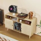 Meuble d'appoint pour tourne-disque rétro couleur bois et noyer brun avec rangement, 123 cm (L) x 40 cm (P) x 75 cm (H)