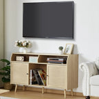 Meuble d'appoint pour tourne-disque rétro couleur bois et noyer brun avec rangement, 123 cm (L) x 40 cm (P) x 75 cm (H)