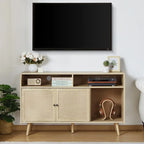 Meuble d'appoint pour tourne-disque rétro couleur bois et noyer brun avec rangement, 123 cm (L) x 40 cm (P) x 75 cm (H)