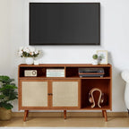 Meuble d'appoint pour tourne-disque rétro couleur bois et noyer brun avec rangement, 123 cm (L) x 40 cm (P) x 75 cm (H)