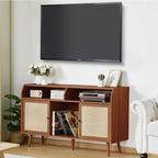 Meuble d'appoint pour tourne-disque rétro couleur bois et noyer brun avec rangement, 123 cm (L) x 40 cm (P) x 75 cm (H)