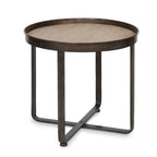Bout de canapé rond avec plateau en métal, Bronze / Chêne, 1 place