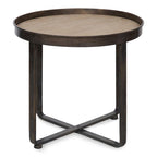 Bout de canapé rond avec plateau en métal, Bronze / Chêne, 1 place