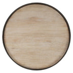 Bout de canapé rond avec plateau en métal, Bronze / Chêne, 1 place