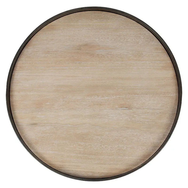 Bout de canapé rond avec plateau en métal, Bronze / Chêne, 1 place
