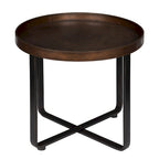 Bout de canapé rond avec plateau en métal, Bronze / Chêne, 1 place